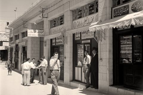Jewellers’ shopfronts in downtown Amman’s goldsmiths’ souq, 1953 (archive photograph)