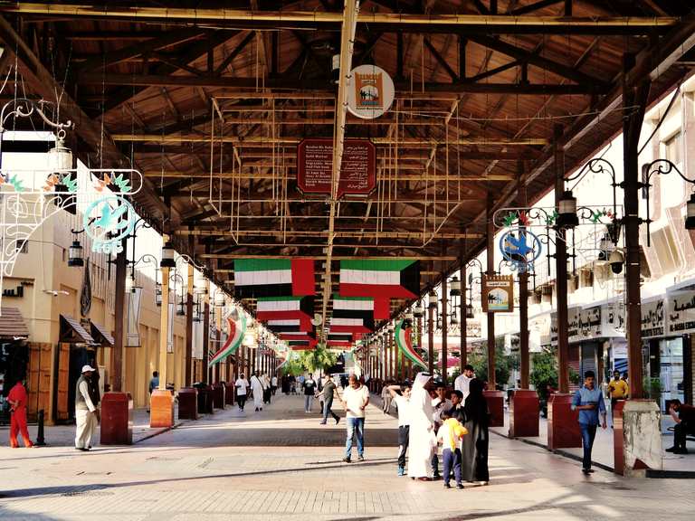 Wooden-roofed walkway of Souq Al-Mubarakiya in Kuwait City